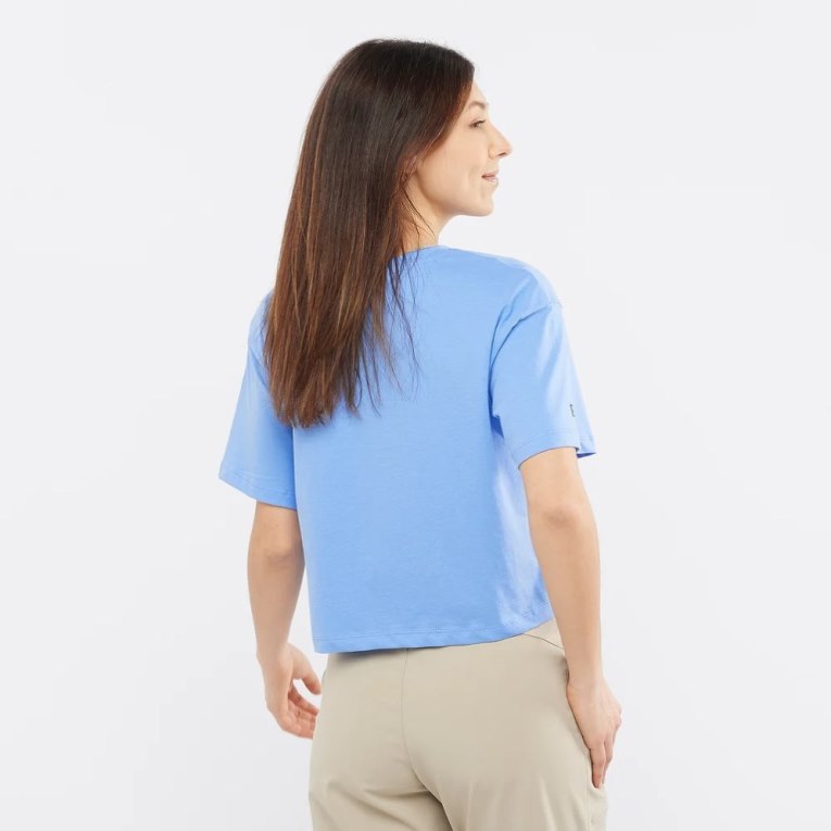 Salomon Outlife Crop Logo Short Sleeve Women's T-Shirts Light Blue | CA 4P65
